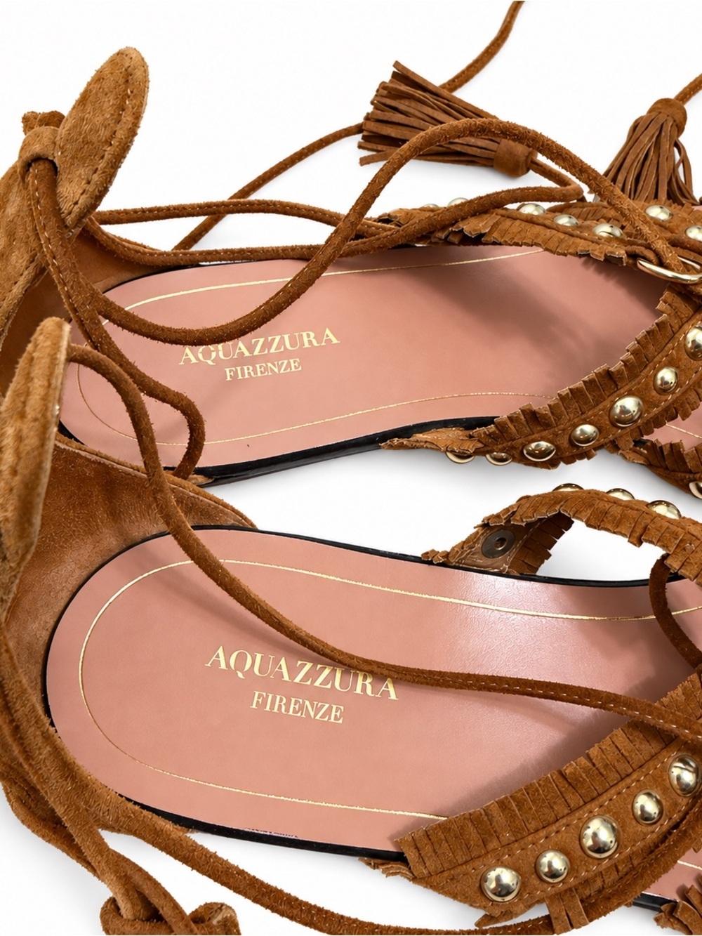 🦋Aquazzura| Brown Suede Fringe Gladiator Sandals ACL Festival Boho Size 38 - Picture 2 of 8